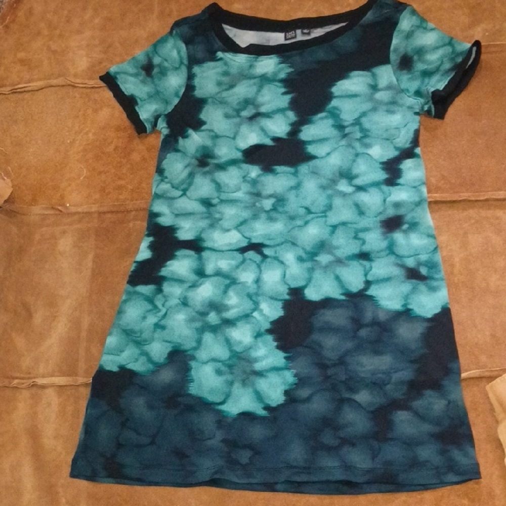 Saks Fifth Avenue Teal and Navy Tie-Dye Mini Dress